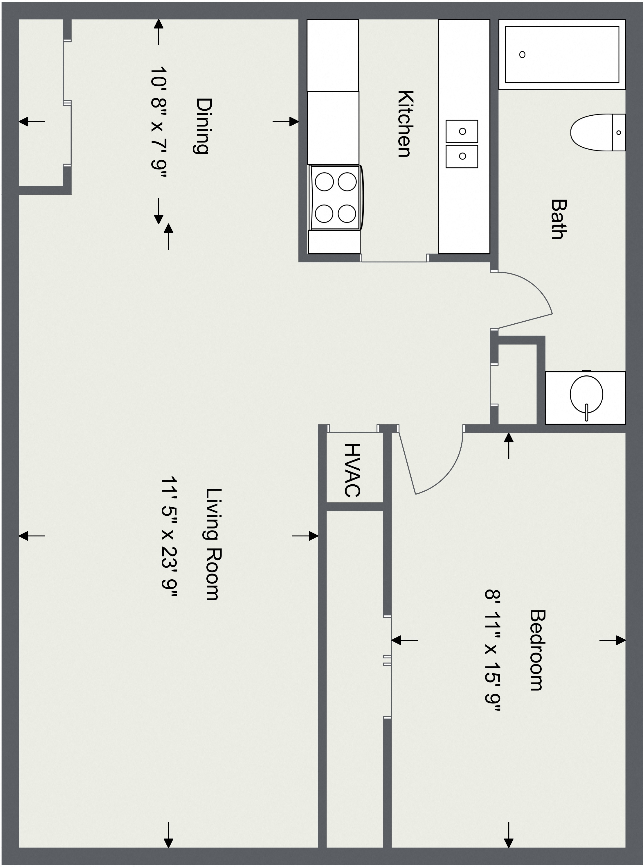 Floor plan for 1 bed, 1 bath, 550 sqft